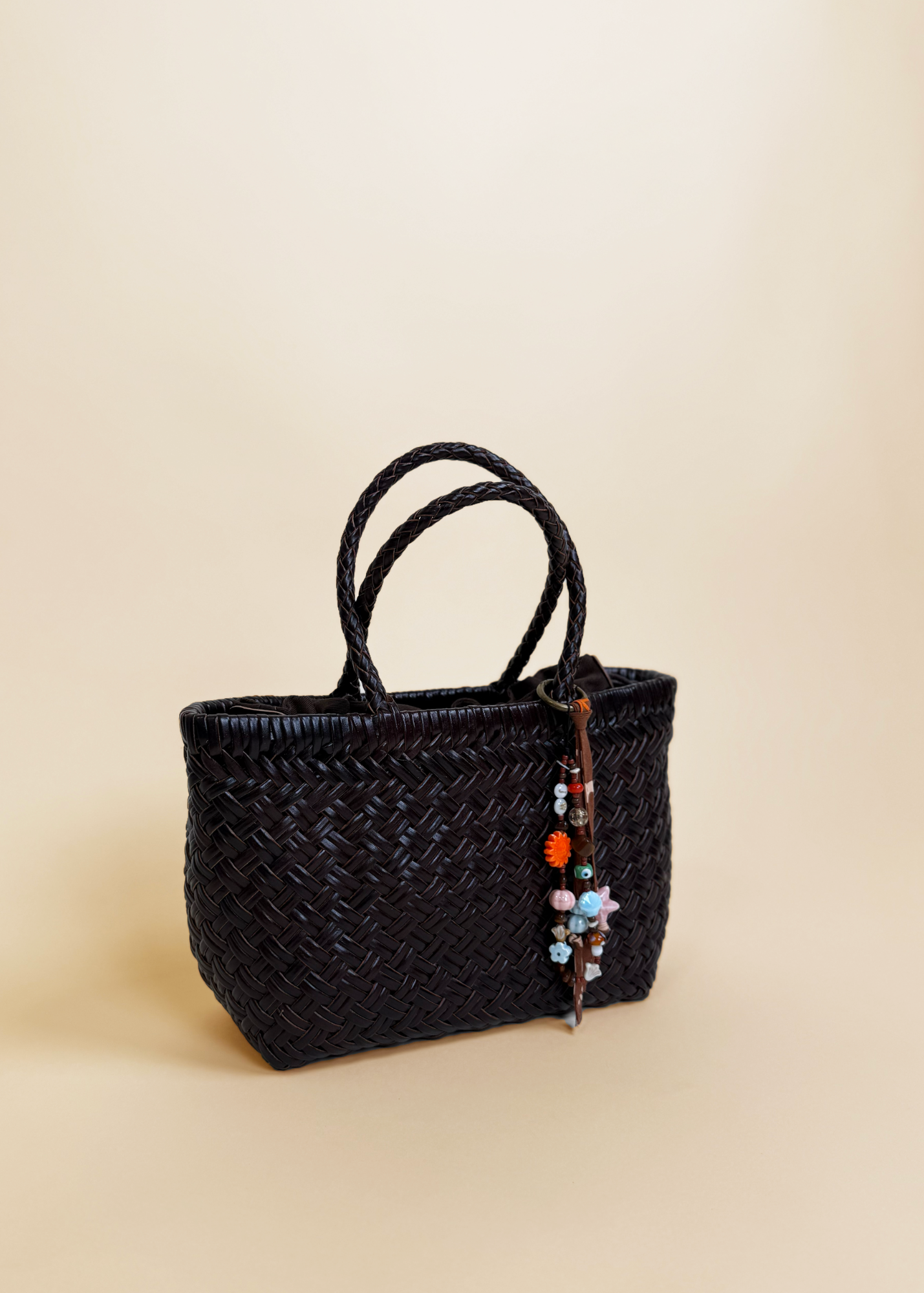 LEATHER MINI WOVEN BAG - BROWN