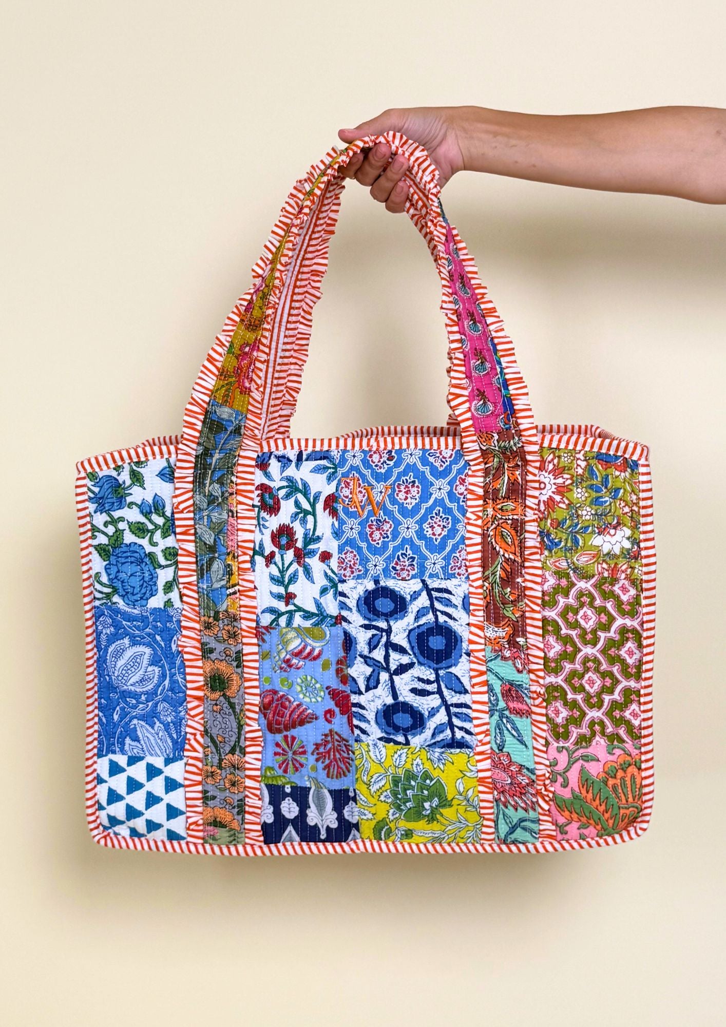 PATCHWORK TOTE BAG - BLUE