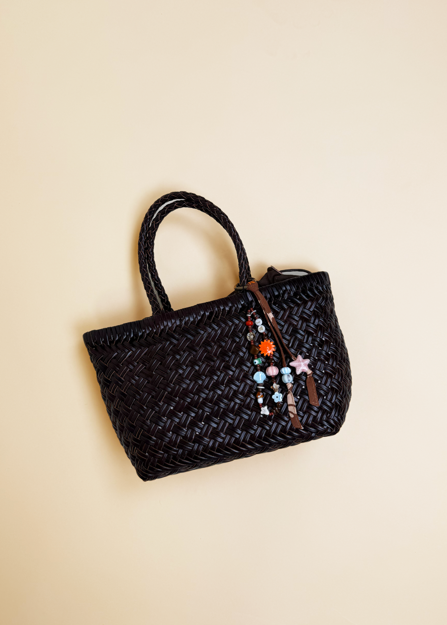 LEATHER MINI WOVEN BAG - BROWN