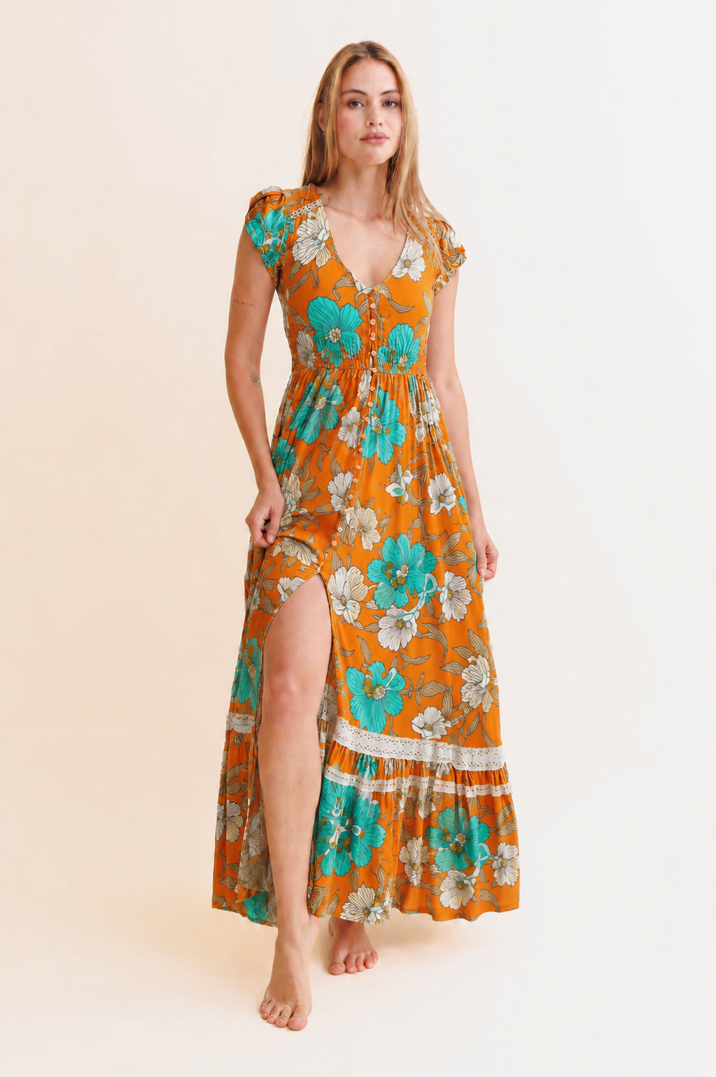 AQUA FIELDS PRINT CARMEN DRESS