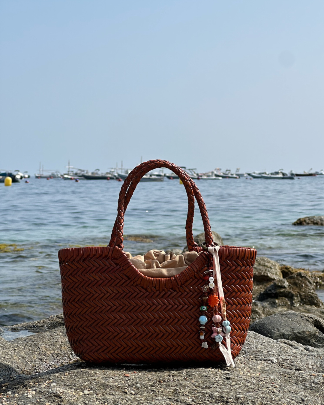LEATHER MINI WOVEN BAG - TERRACOTTA