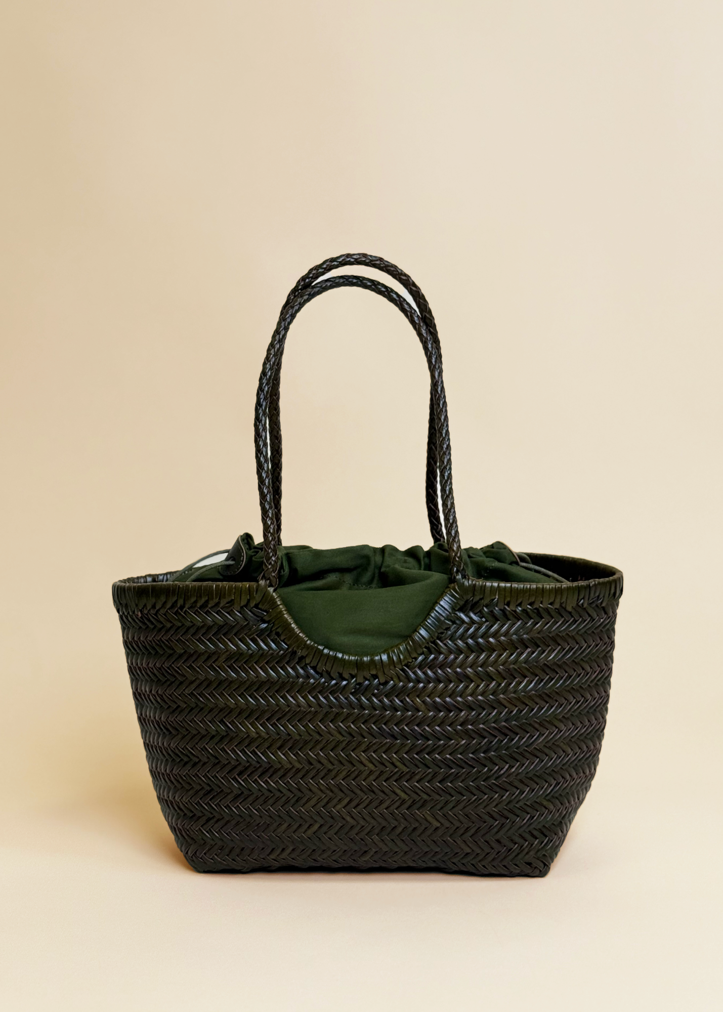 LEATHER MIDI WOVEN BAG - GREEN