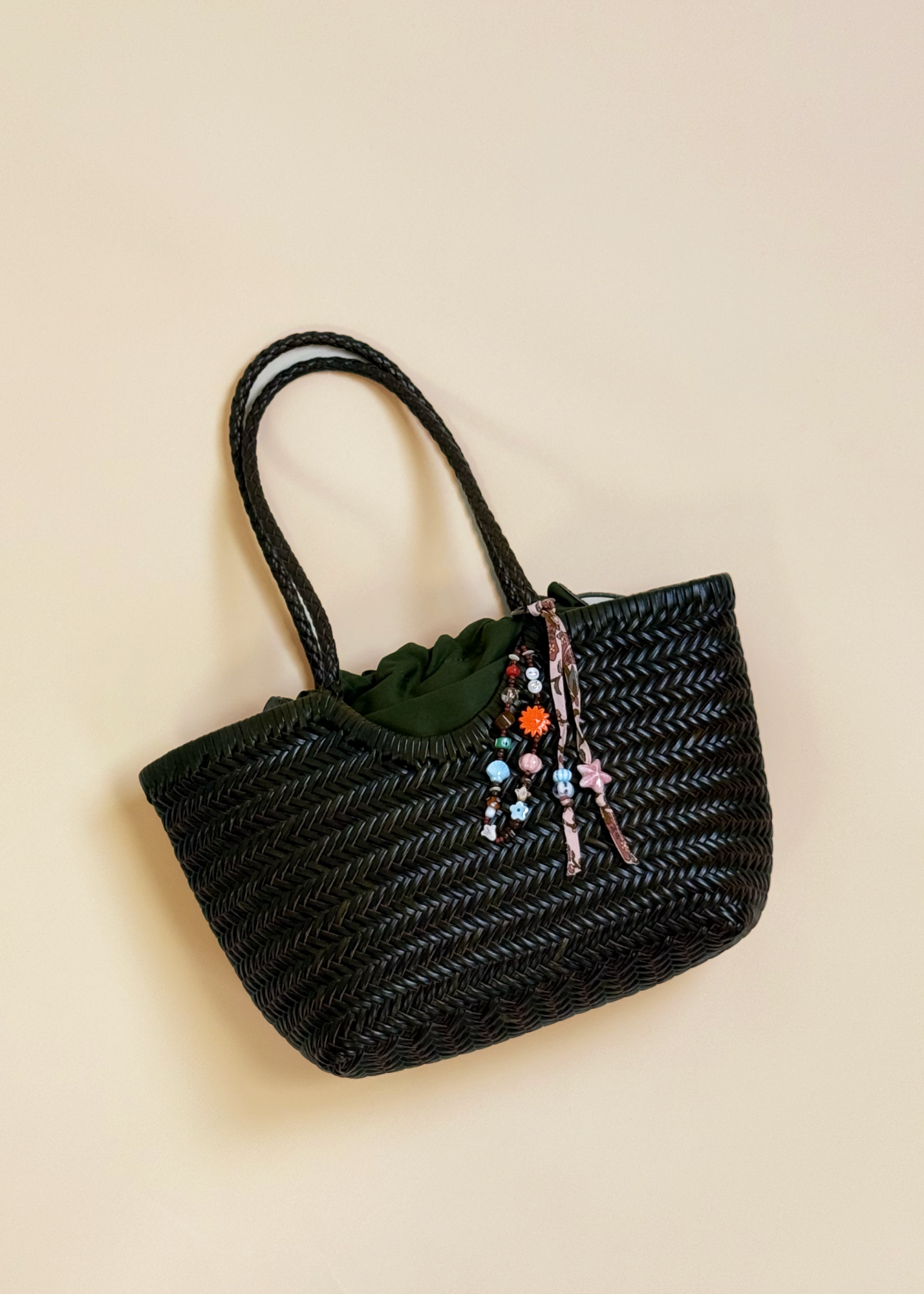 LEATHER MIDI WOVEN BAG - GREEN