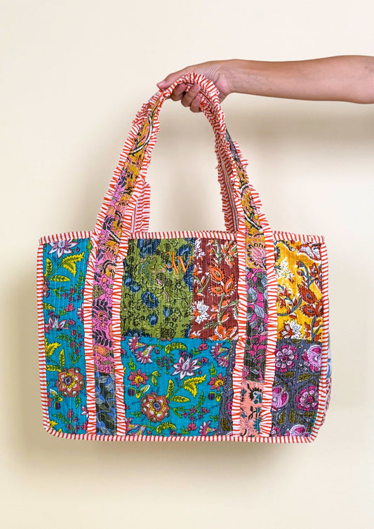 PATCHWORK TOTE BAG - GREEN