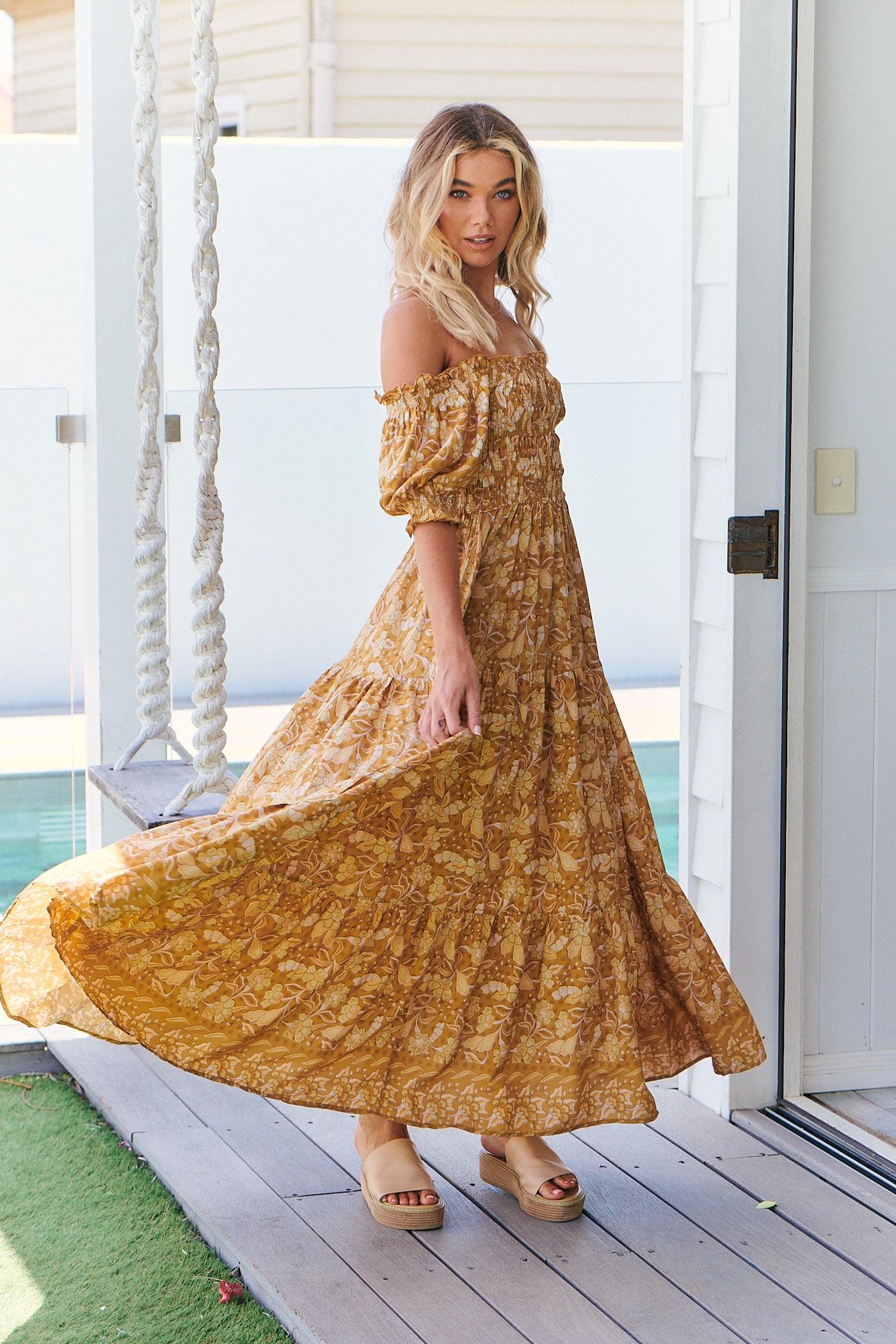 GOLDEN PRINT CLAUDETTE MAXI DRESS
