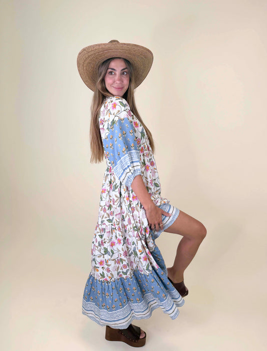 PIXIE PETALS 3/4 SLEEVE EVE MIDI