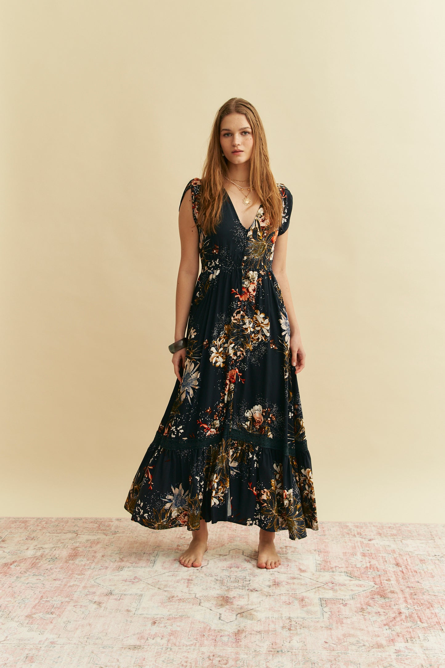 FLOWERBOMB PRINT CARMEN MAXI DRESS