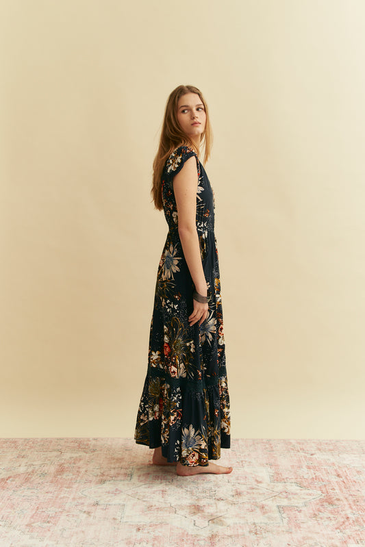 FLOWERBOMB PRINT CARMEN MAXI DRESS