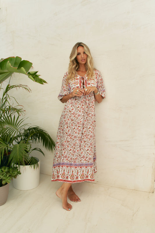 LOVE LETTERS PRINT PENNY 3/4 MIDI DRESS