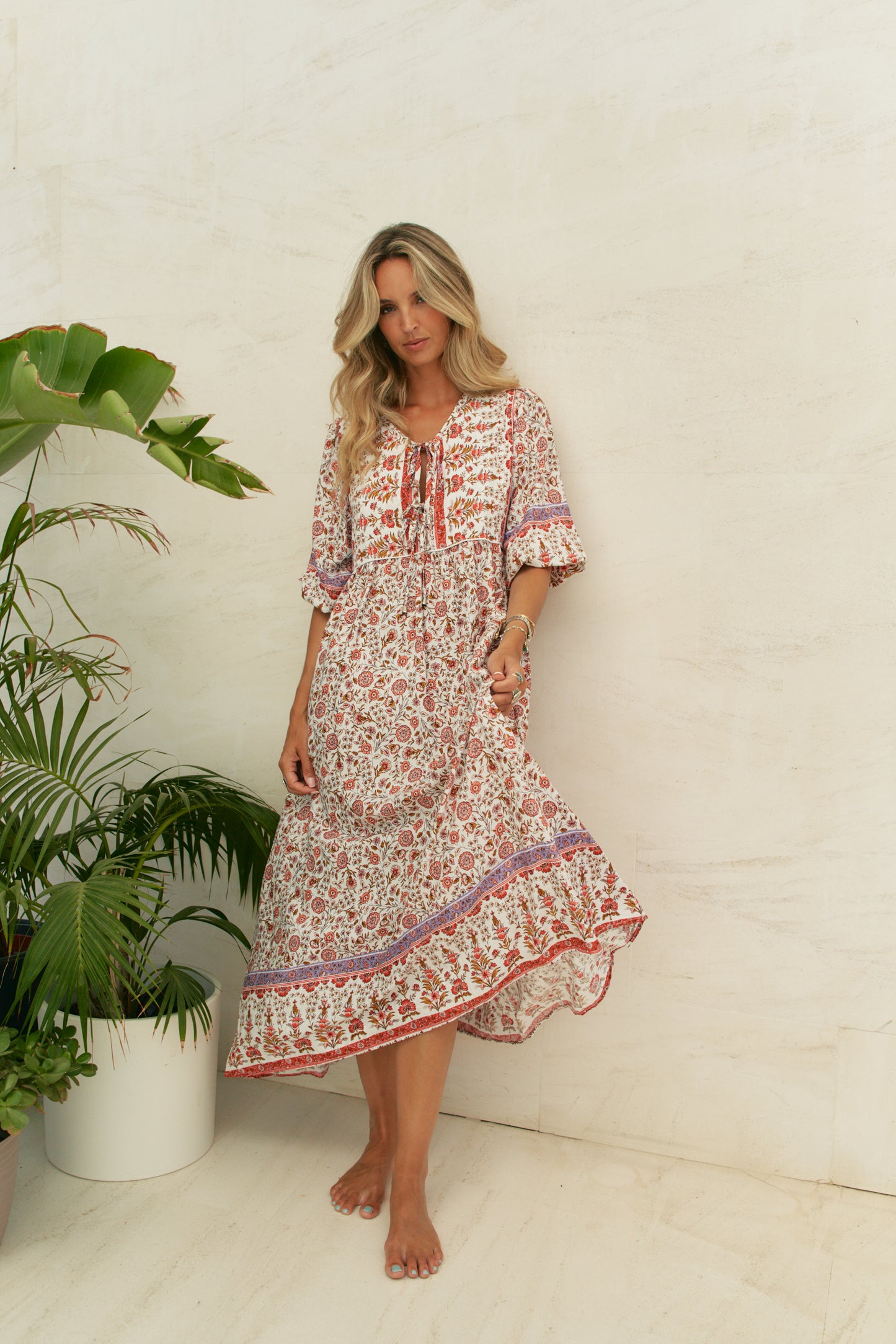 LOVE LETTERS PRINT PENNY 3/4 MIDI DRESS