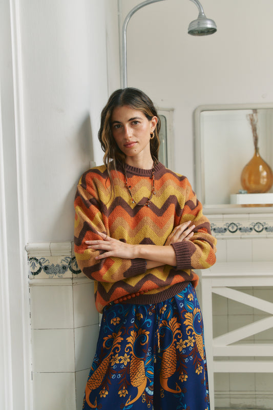 Jarlie Wild Meet Me at Sundown chunky knit sweater with voluminous sleeves in orange