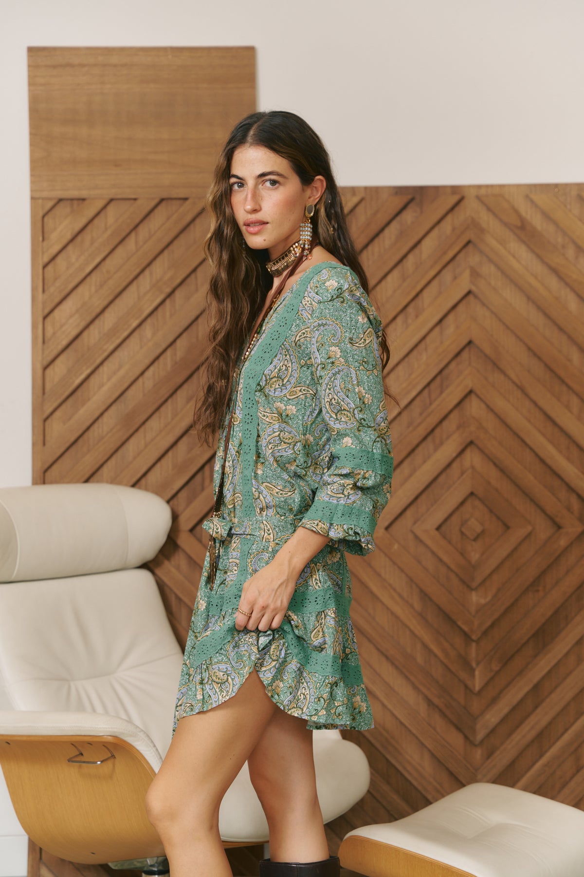 SAGEWOOD PRINT ABITO MINI DRESS