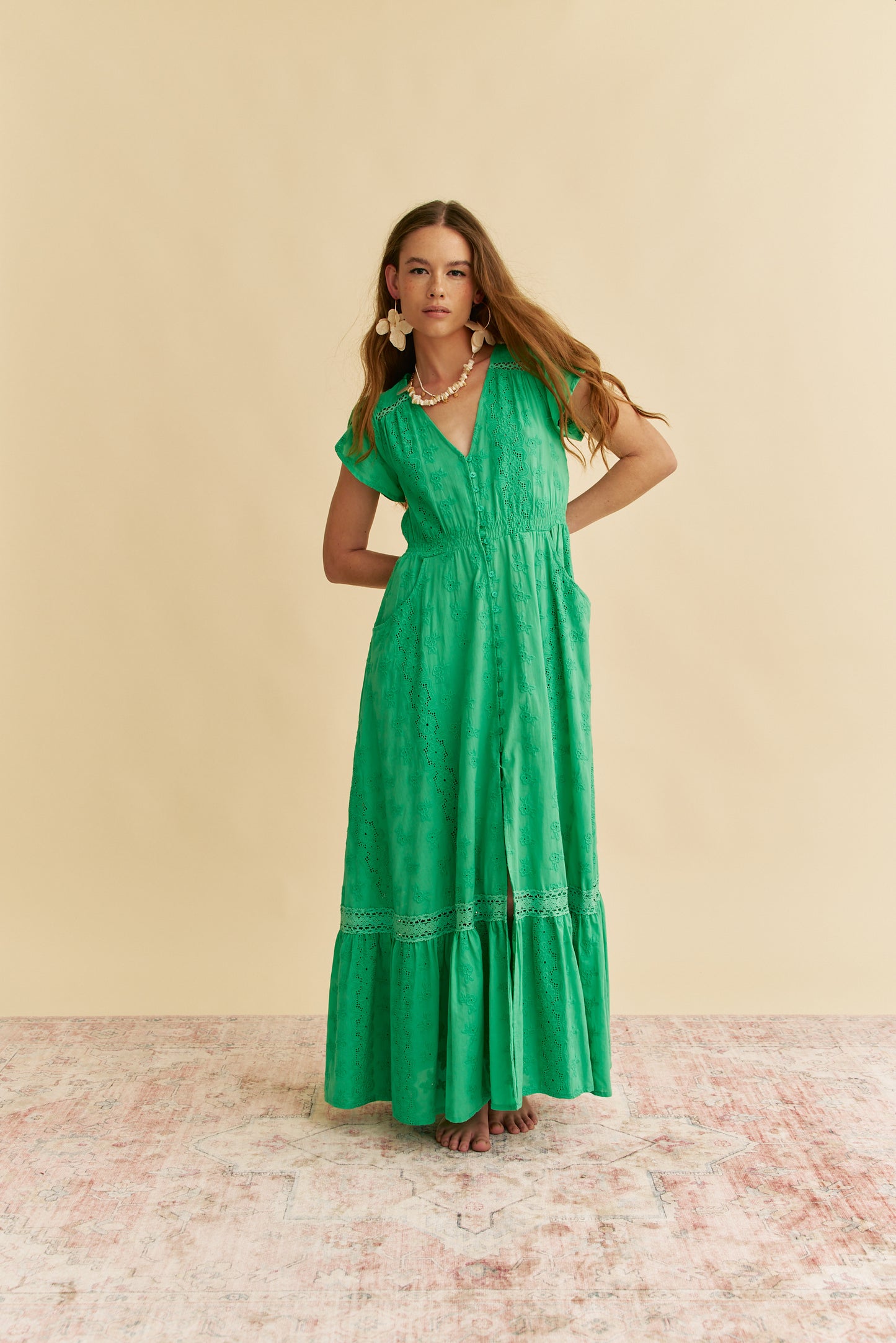 EMERALD EMBROIDERED CARMEN MAXI DRESS