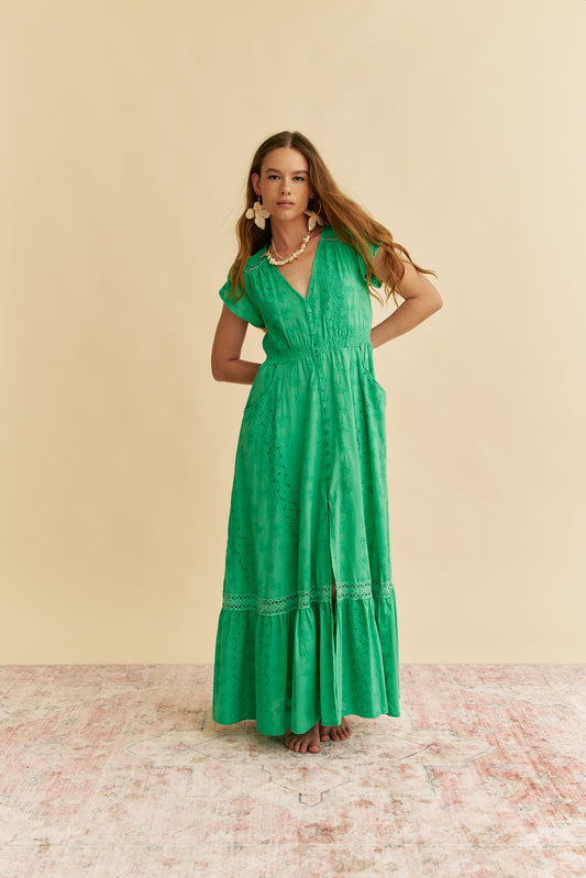 EMERALD EMBROIDERED CARMEN MAXI DRESS
