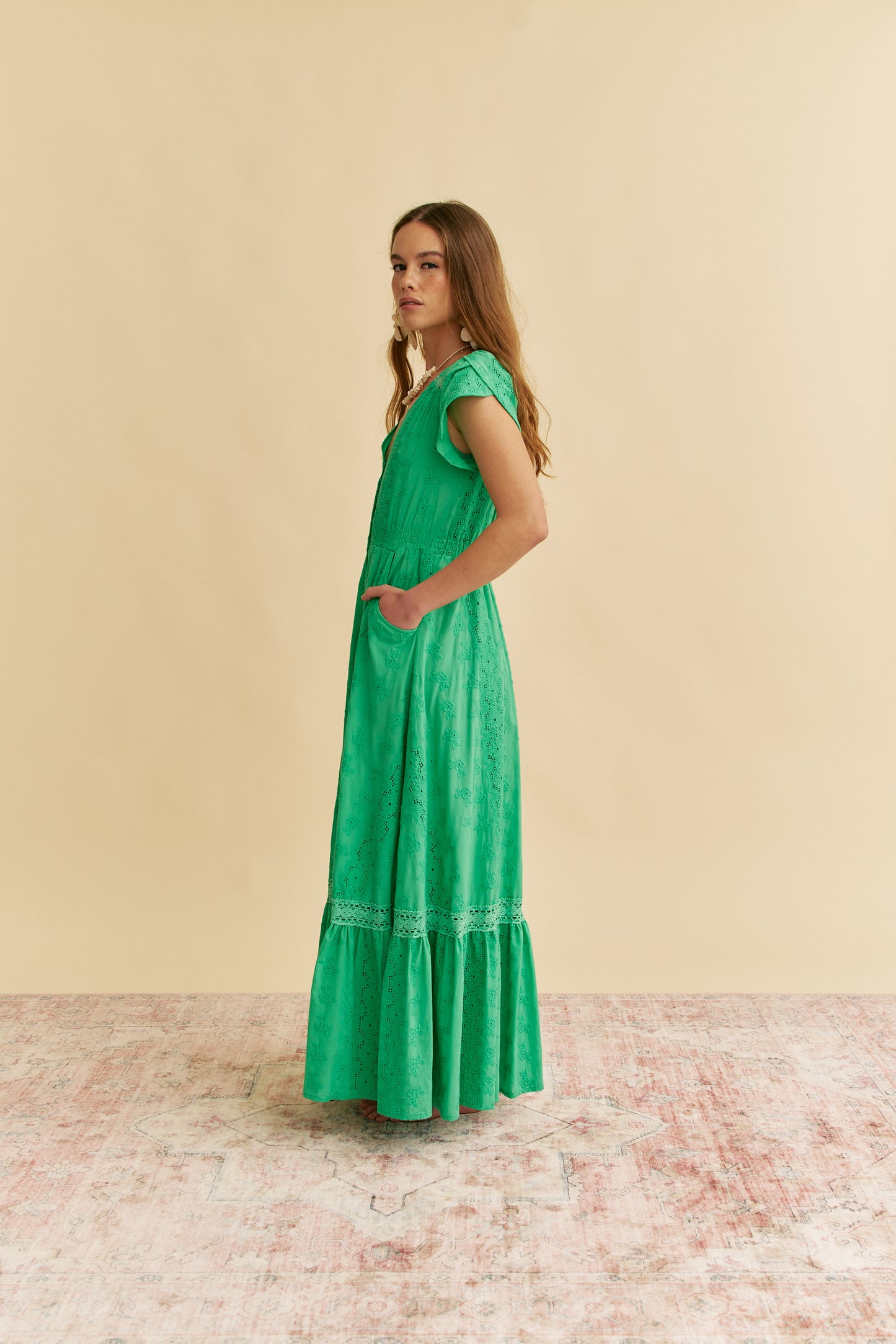 EMERALD EMBROIDERED CARMEN MAXI DRESS