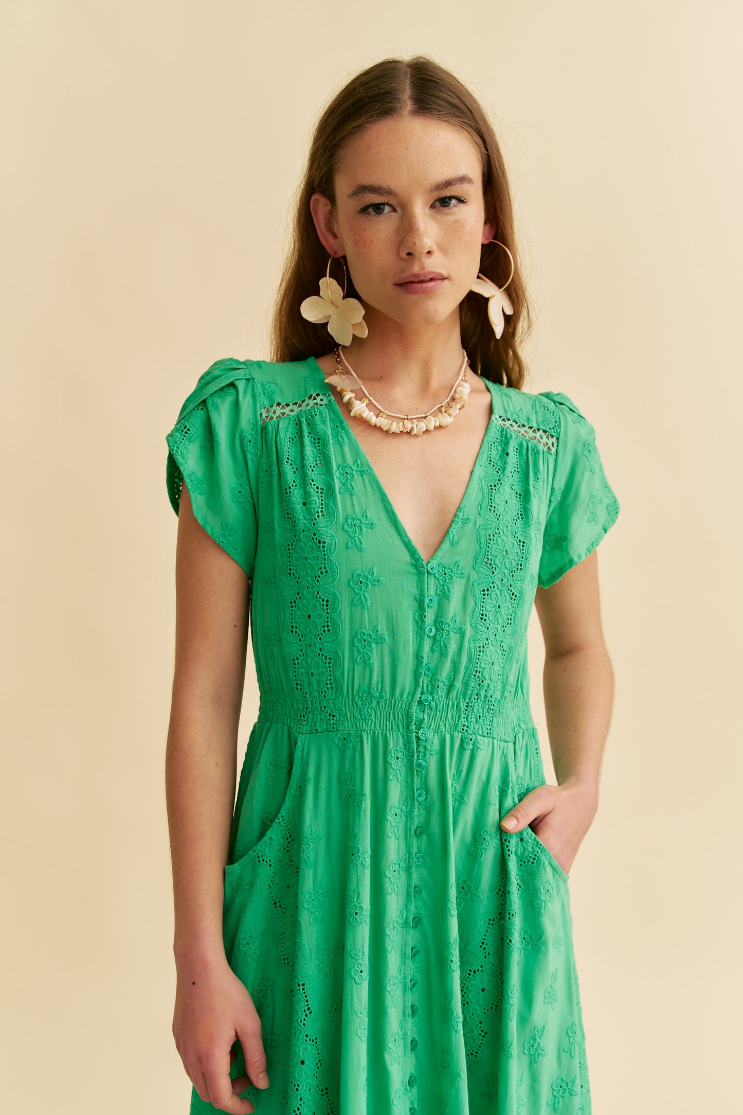 EMERALD EMBROIDERED CARMEN MAXI DRESS