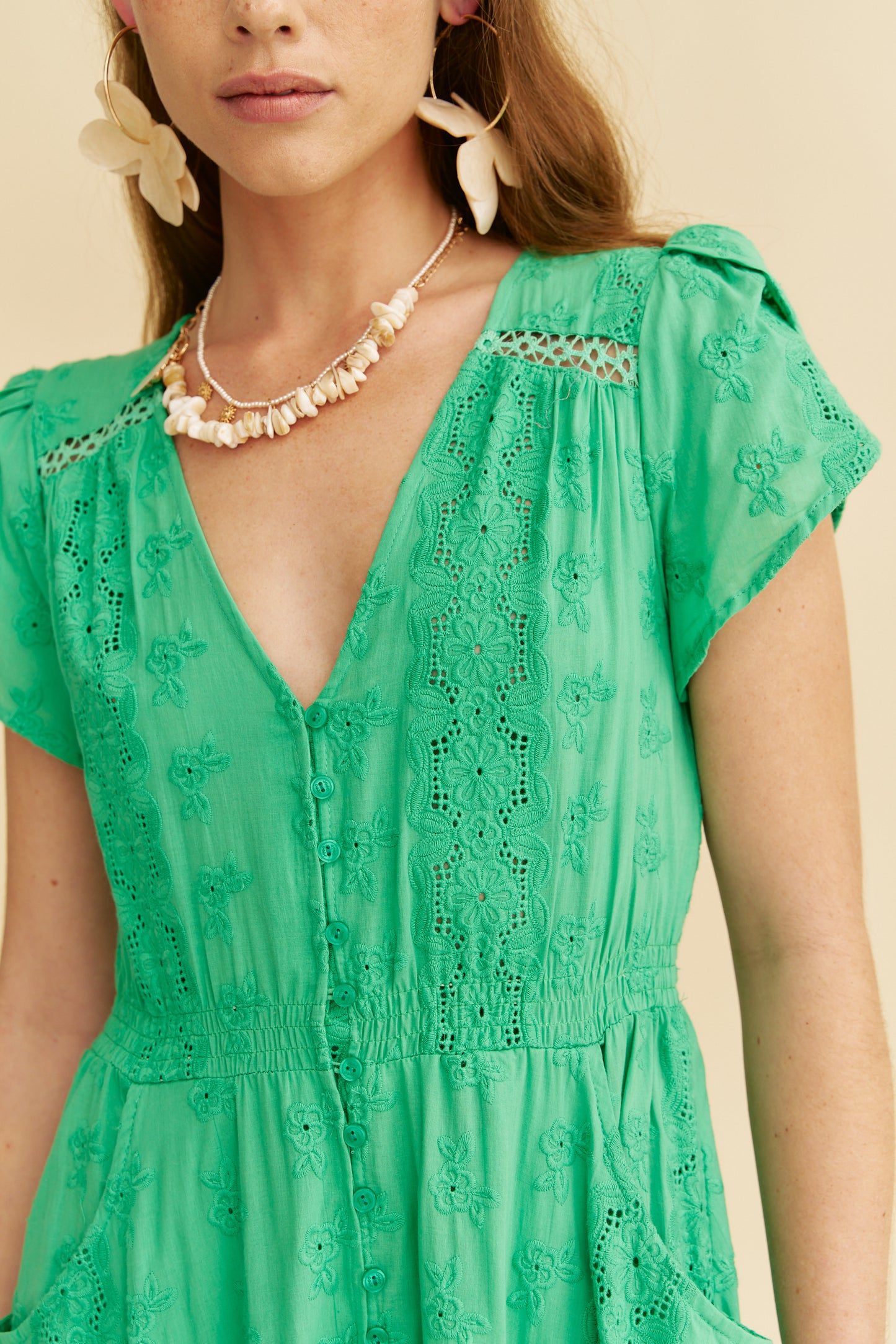 EMERALD EMBROIDERED CARMEN MAXI DRESS