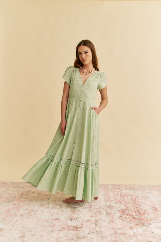 MINT RIVIERA EMBROIDERED CARMEN MAXI DRESS