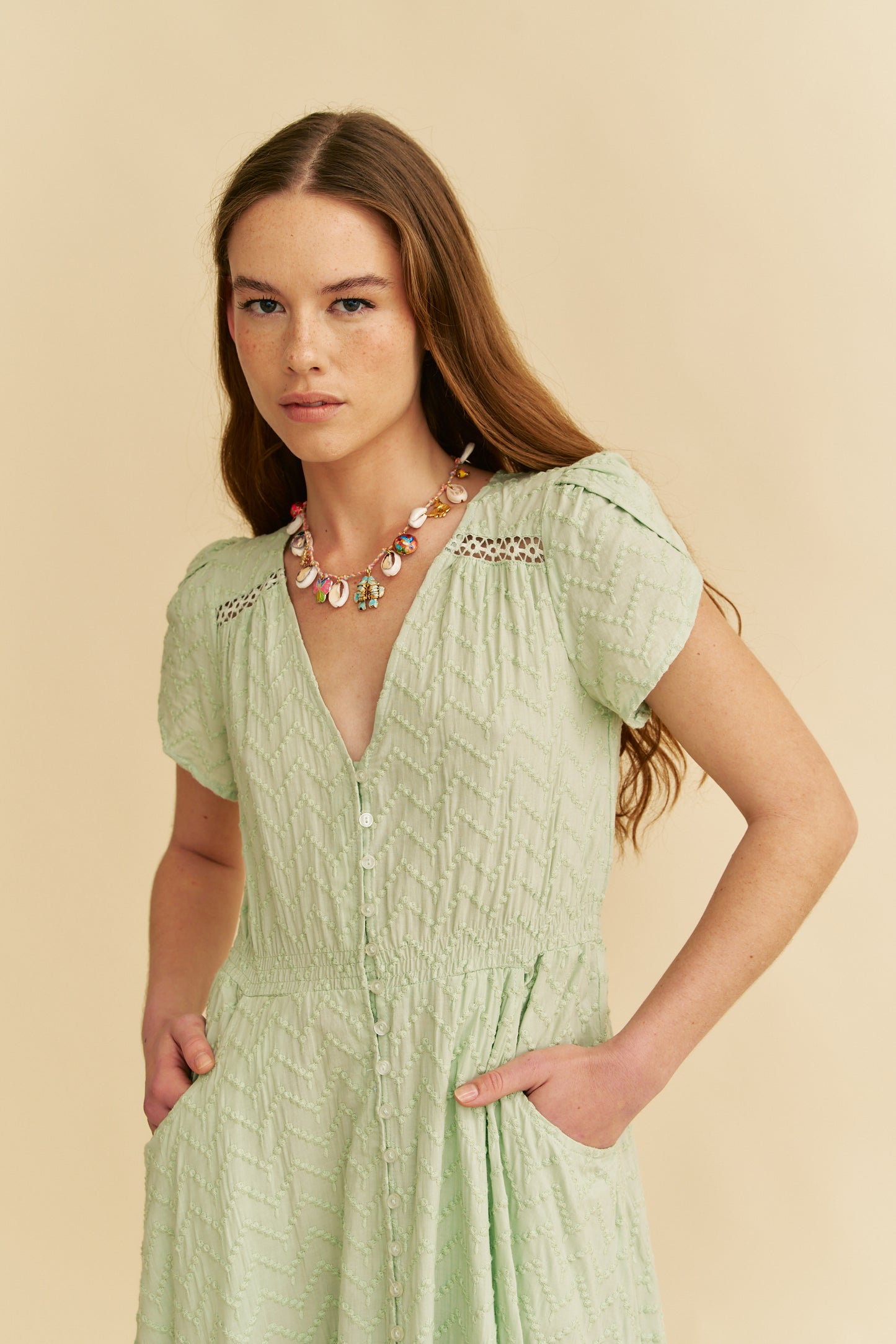 MINT RIVIERA EMBROIDERED CARMEN MAXI DRESS