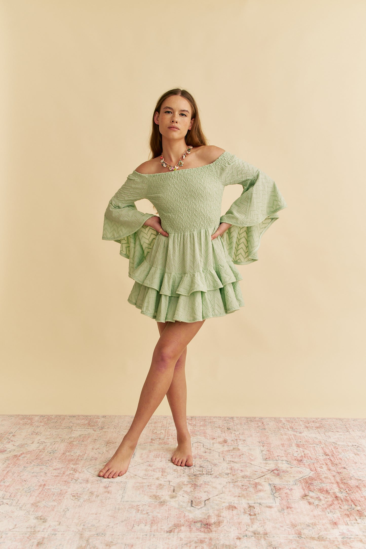 MINT RIVIERA EMBROIDERED PRIMROSE MINI DRESS