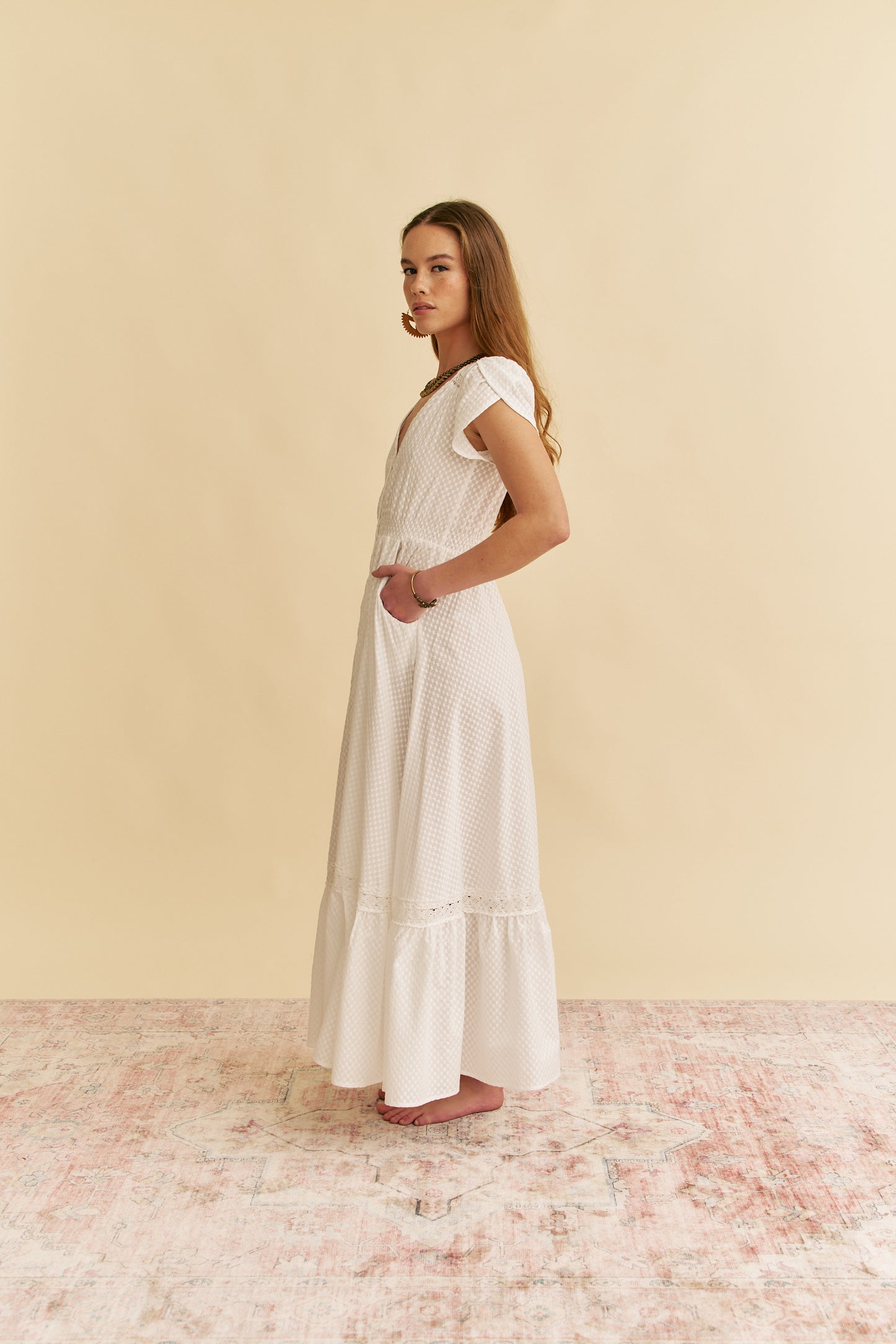 WHITE MIRAGE EMBROIDERED CARMEN MAXI DRESS