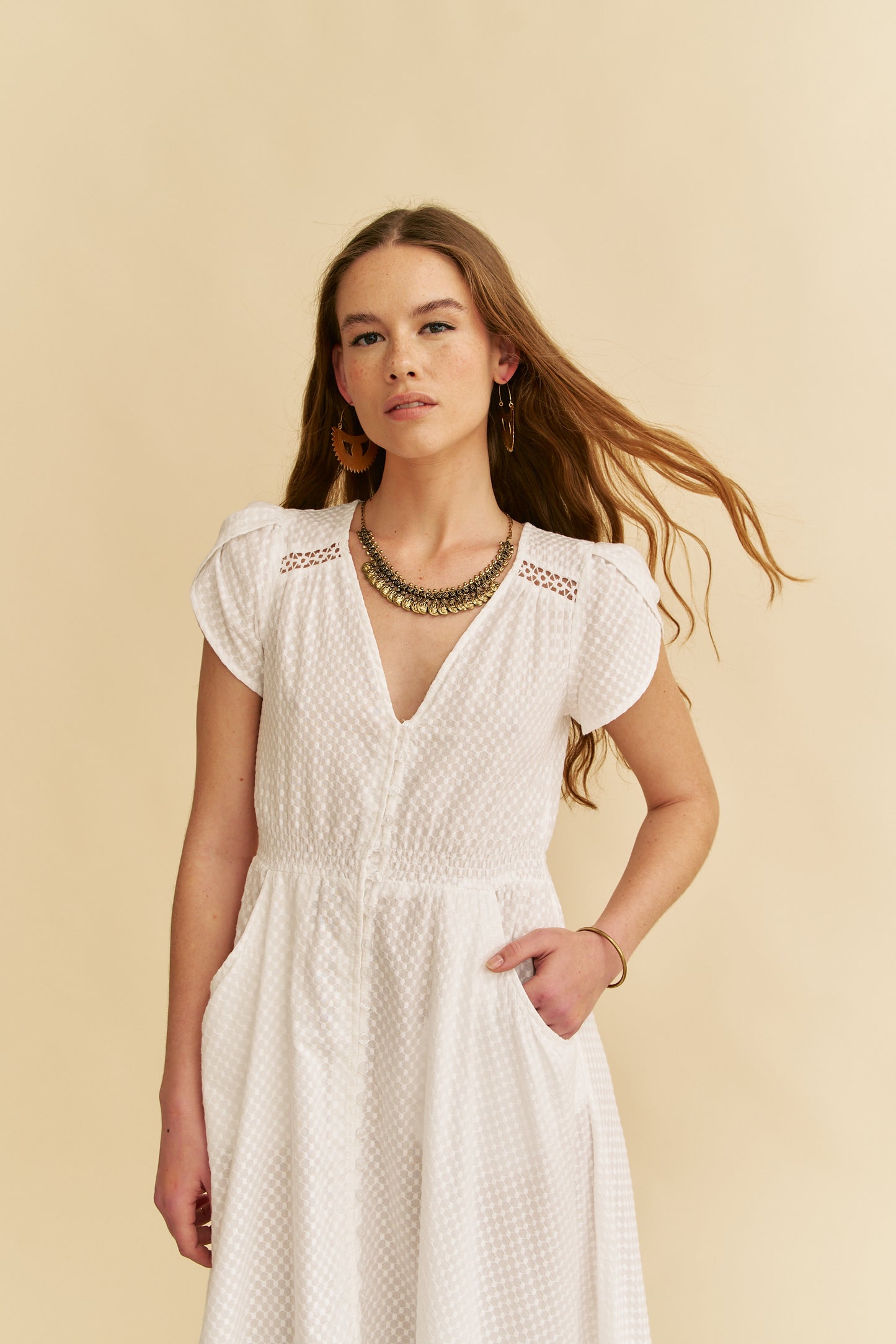 WHITE MIRAGE EMBROIDERED CARMEN MAXI DRESS
