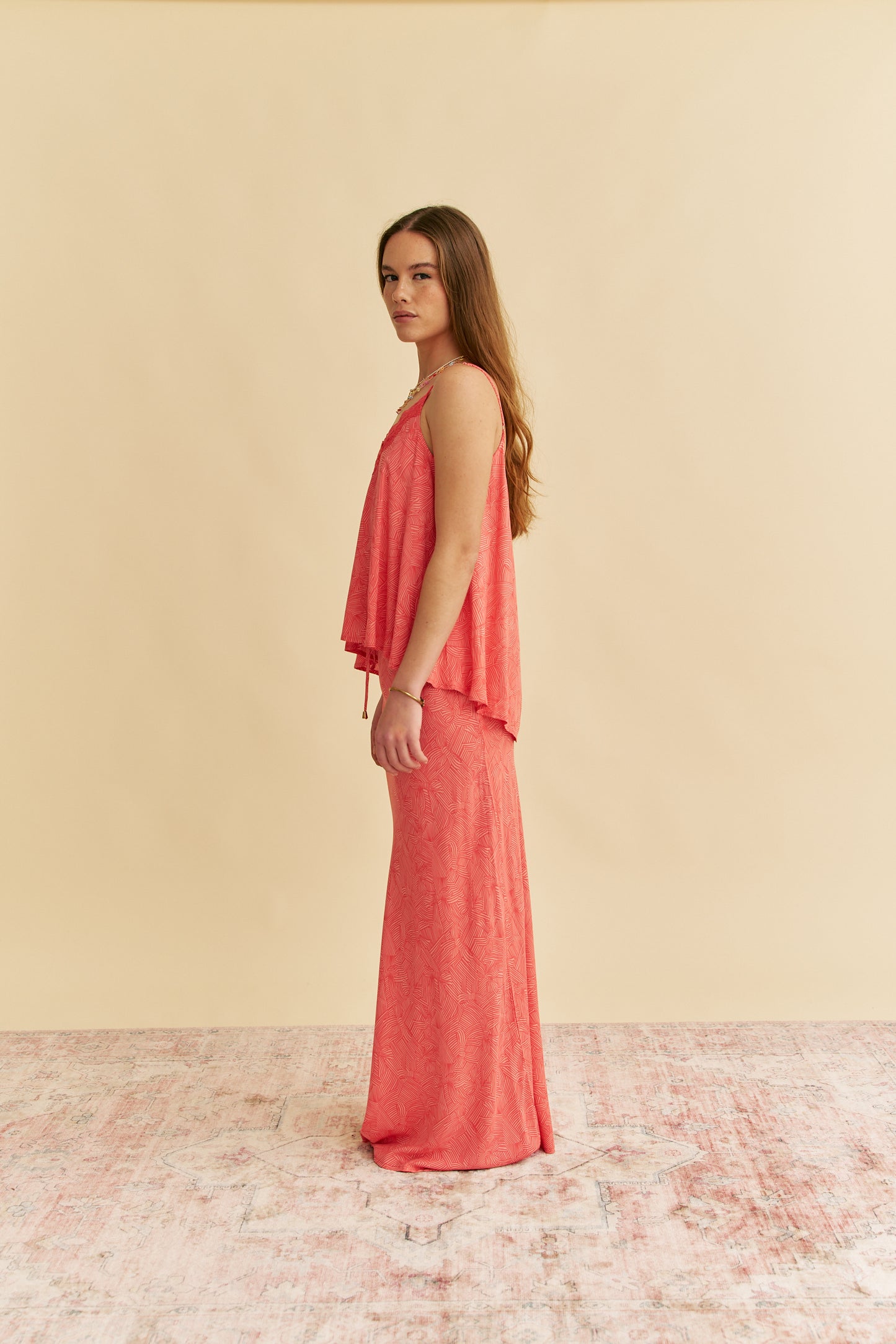 LITTLE BOW PRINT WOODS MAXI SKIRT