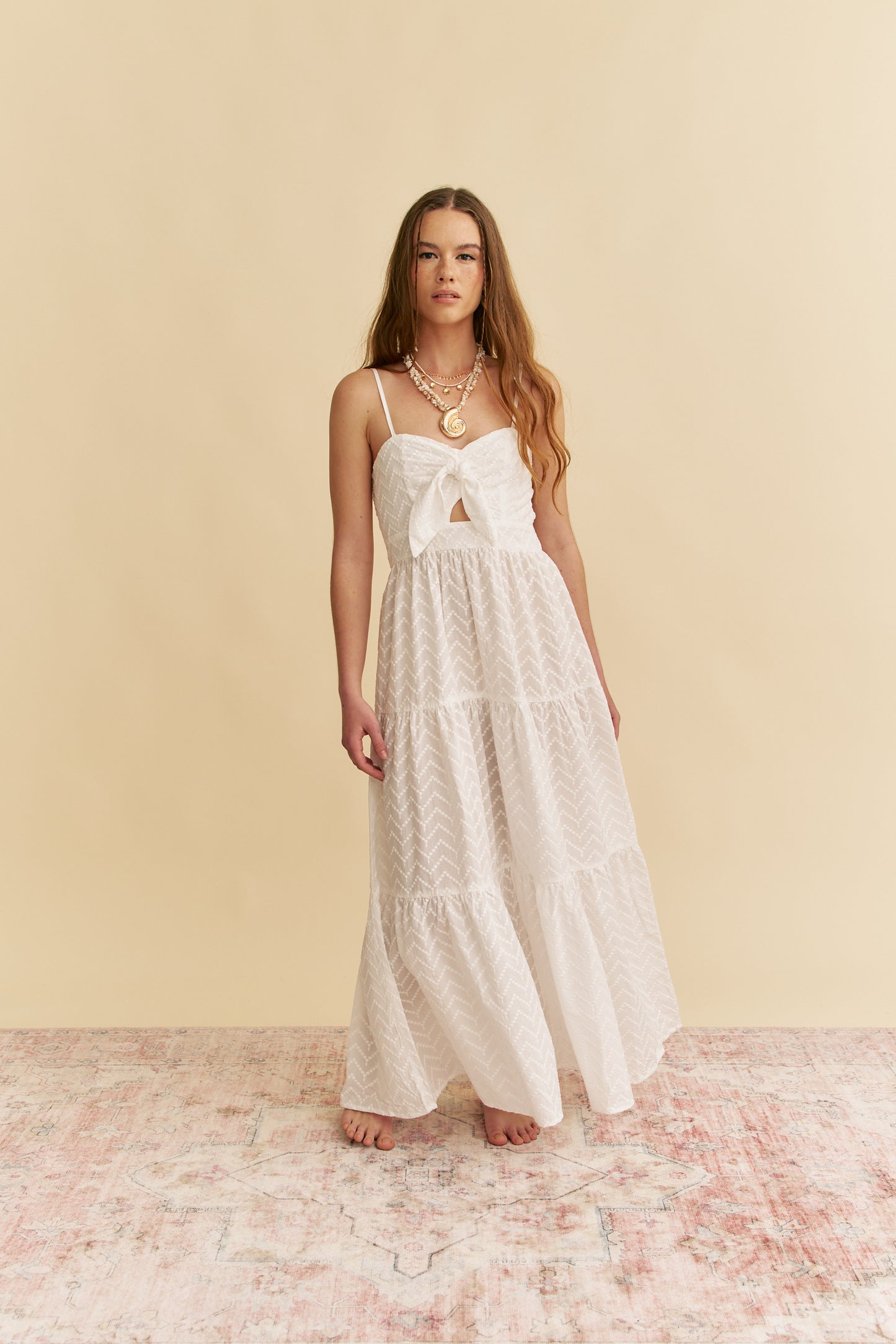 WHITE RIVIERA EMBROIDERED BAMBI MAXI DRESS