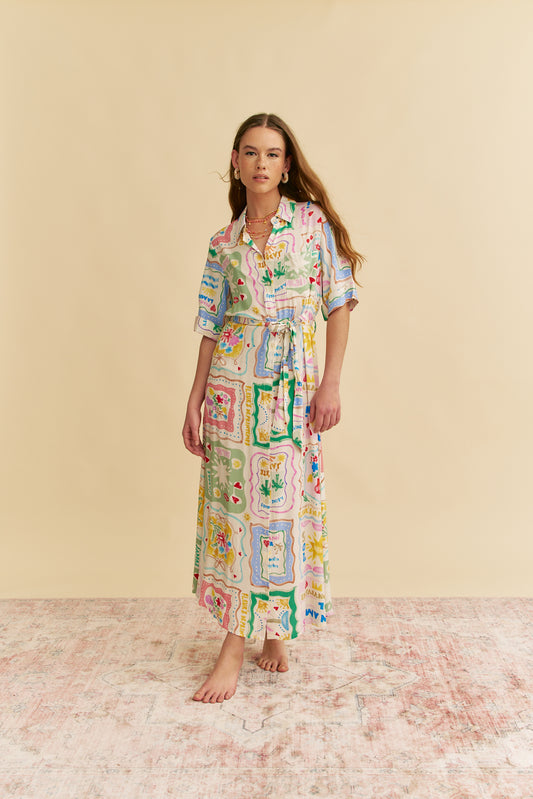 SOL MON AMI PRINT MAXI SHIRT DRESS