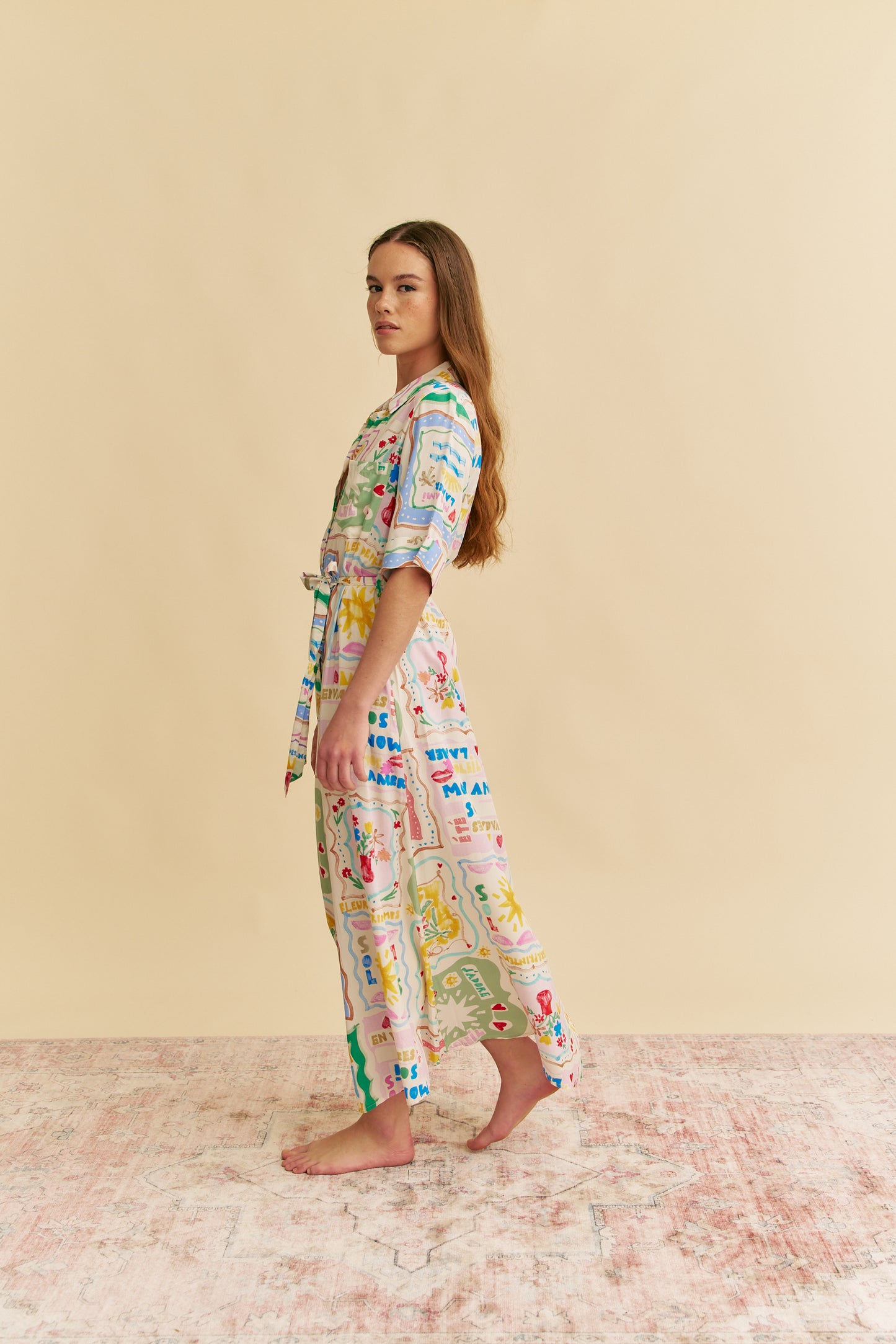 SOL MON AMI PRINT MAXI SHIRT DRESS