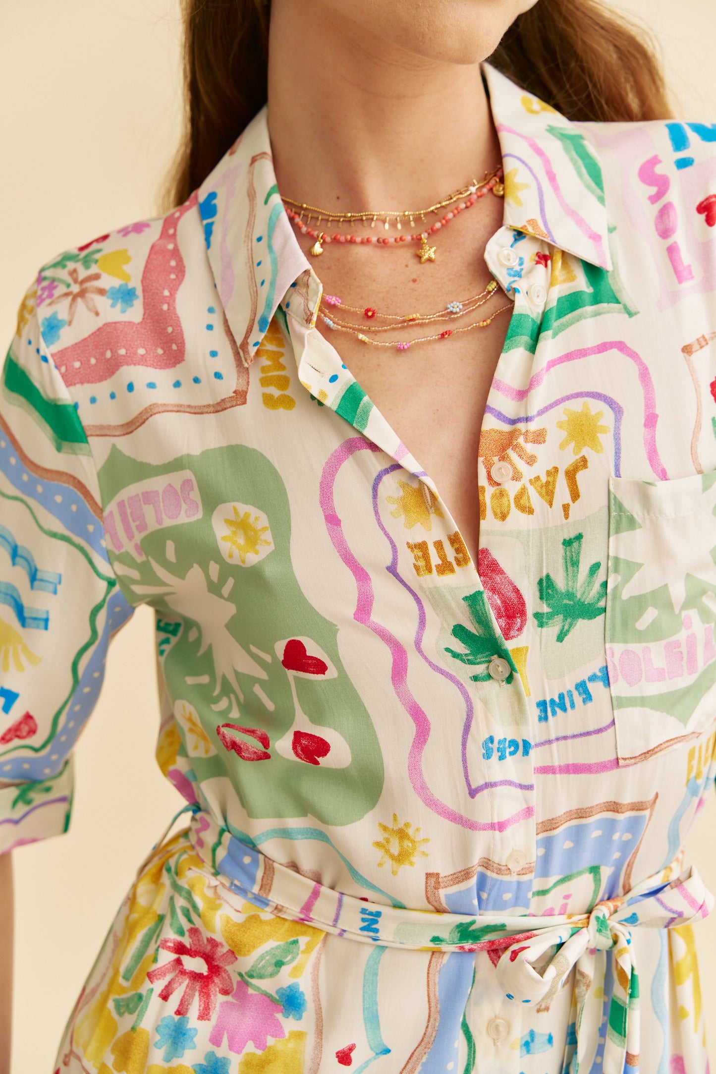 SOL MON AMI PRINT MAXI SHIRT DRESS