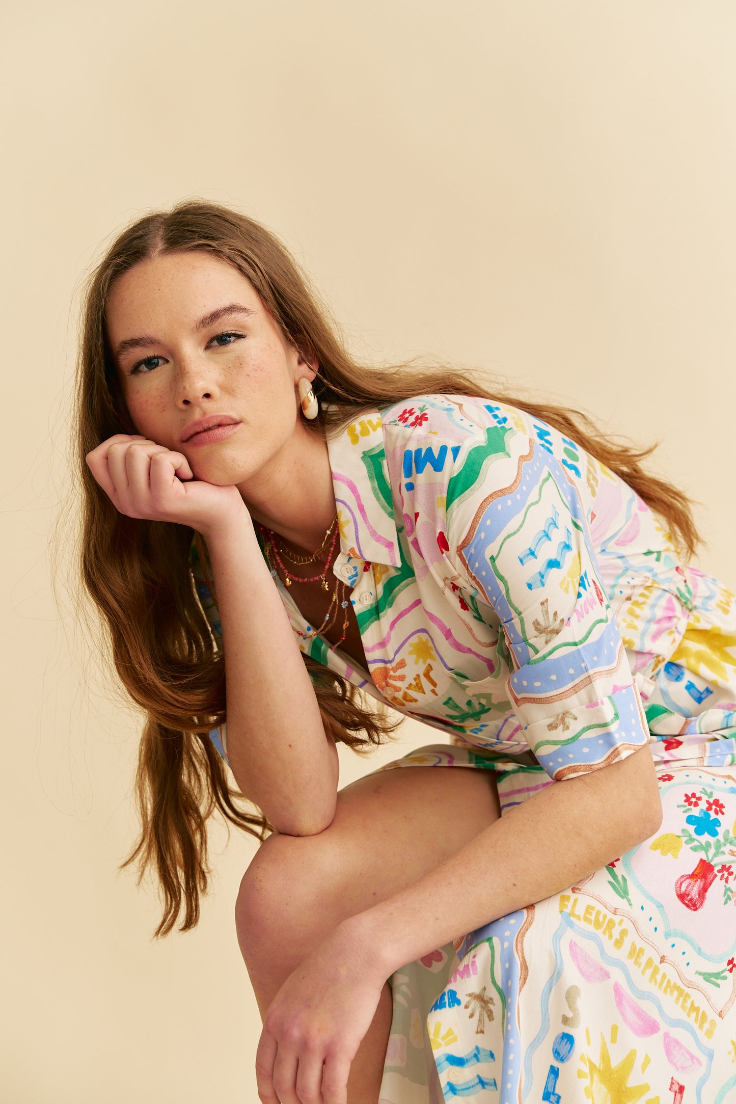 SOL MON AMI PRINT MAXI SHIRT DRESS