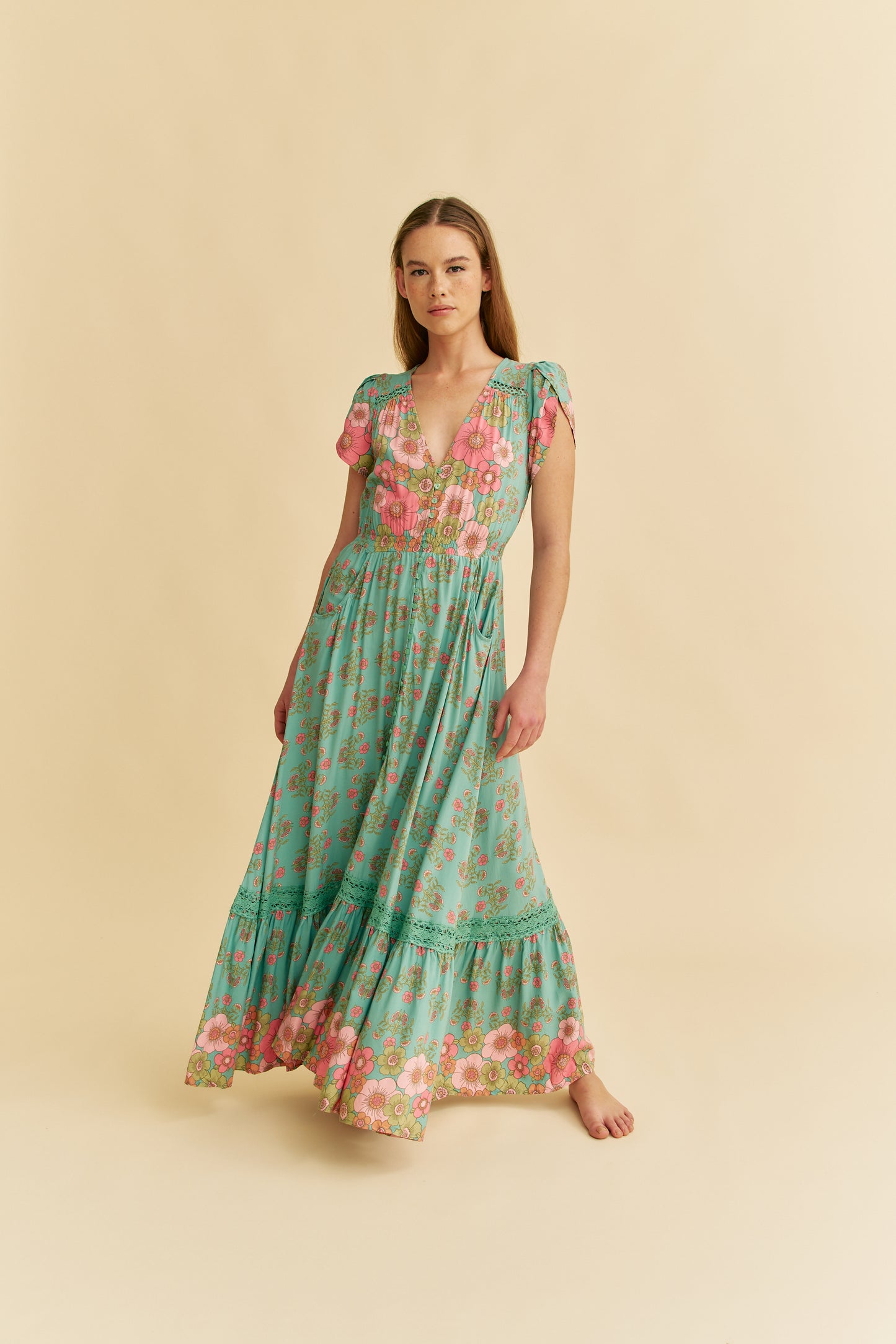 CELESTIA PRINT CARMEN MAXI DRESS