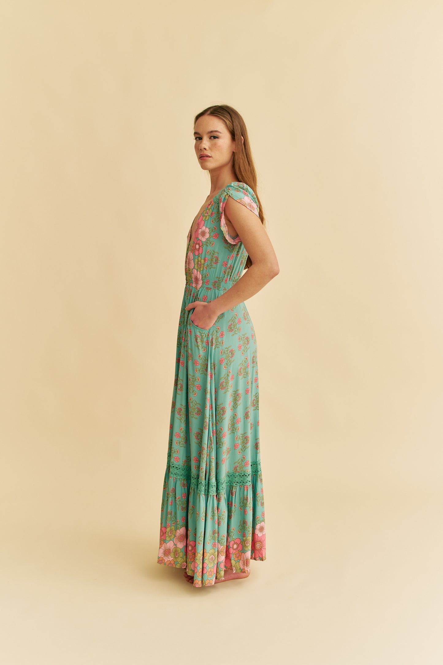 CELESTIA PRINT CARMEN MAXI DRESS