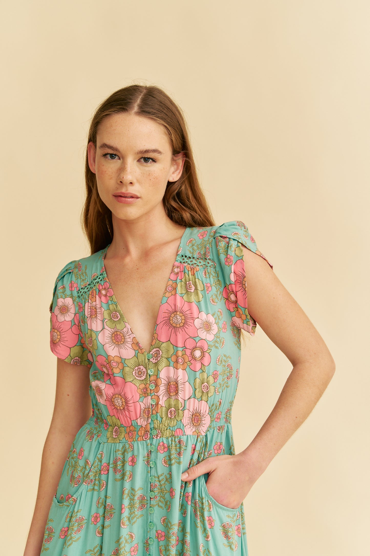 CELESTIA PRINT CARMEN MAXI DRESS