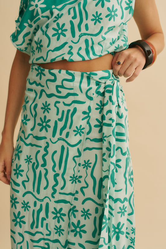 MINT SPRITZ PRINT ZIA WRAP SKIRT