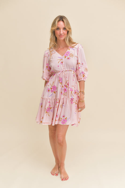 BLUSHING FIELDS PRINT TRACEY 3/4 SLEEVE DRESS