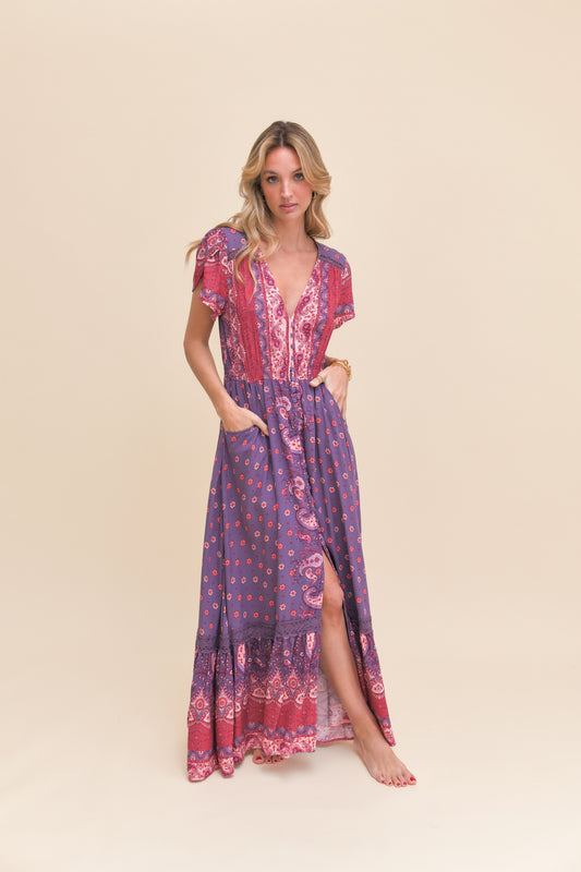 ROSEWOOD PRINT CARMEN MAXI DRESS