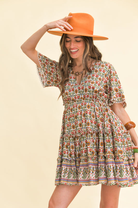 HARLOWE PRINT DAYA SHORT SLEEVE MINI DRESS