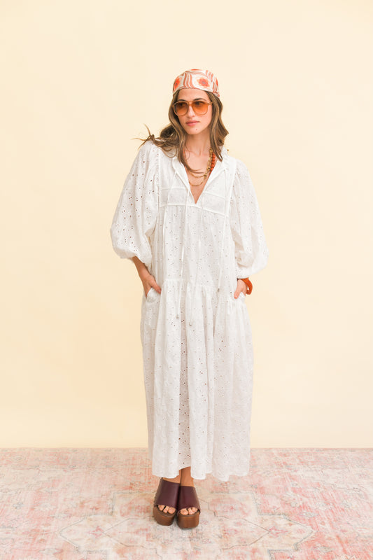 GARDENIA EMBROIDERED LORETTA MAXI DRESS