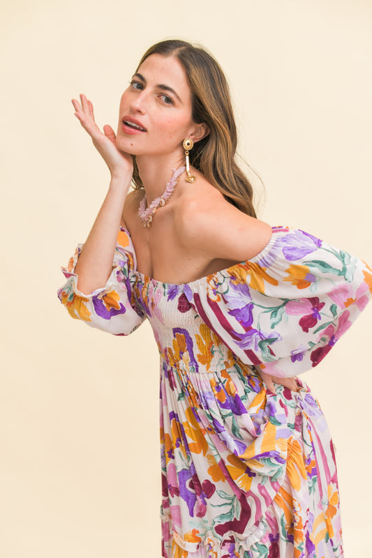 SWEET LILLY PRINT TULLI MIDI DRESS