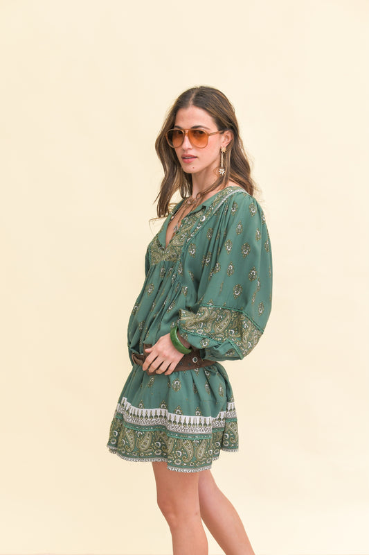 VIRIDIAN PRINT ADELA MINI DRESS