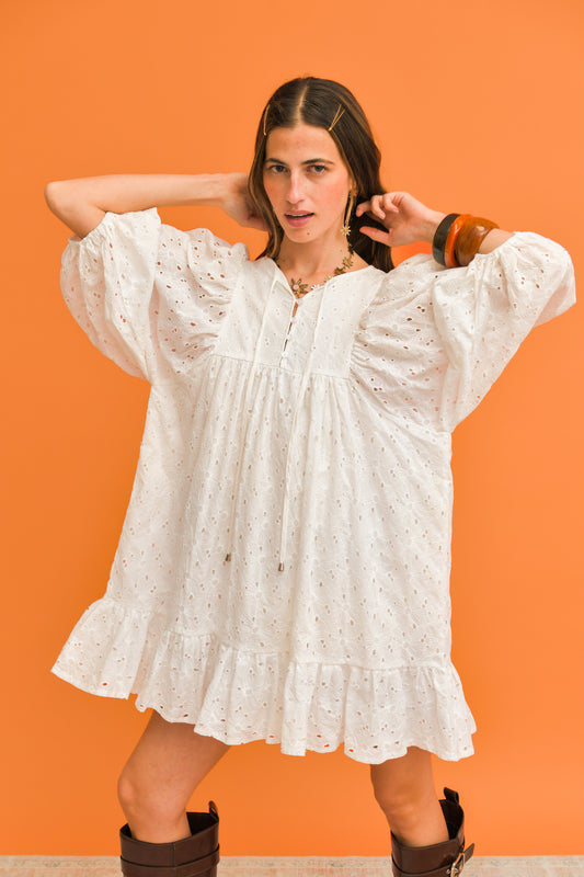 GARDENIA EMBROIDERED REVA DRESS