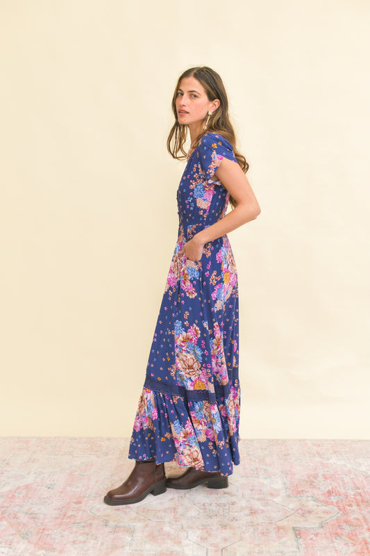 WILD WHIM PRINT CARMEN MAXI DRESS