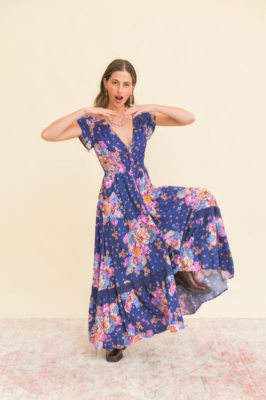 WILD WHIM PRINT CARMEN MAXI DRESS
