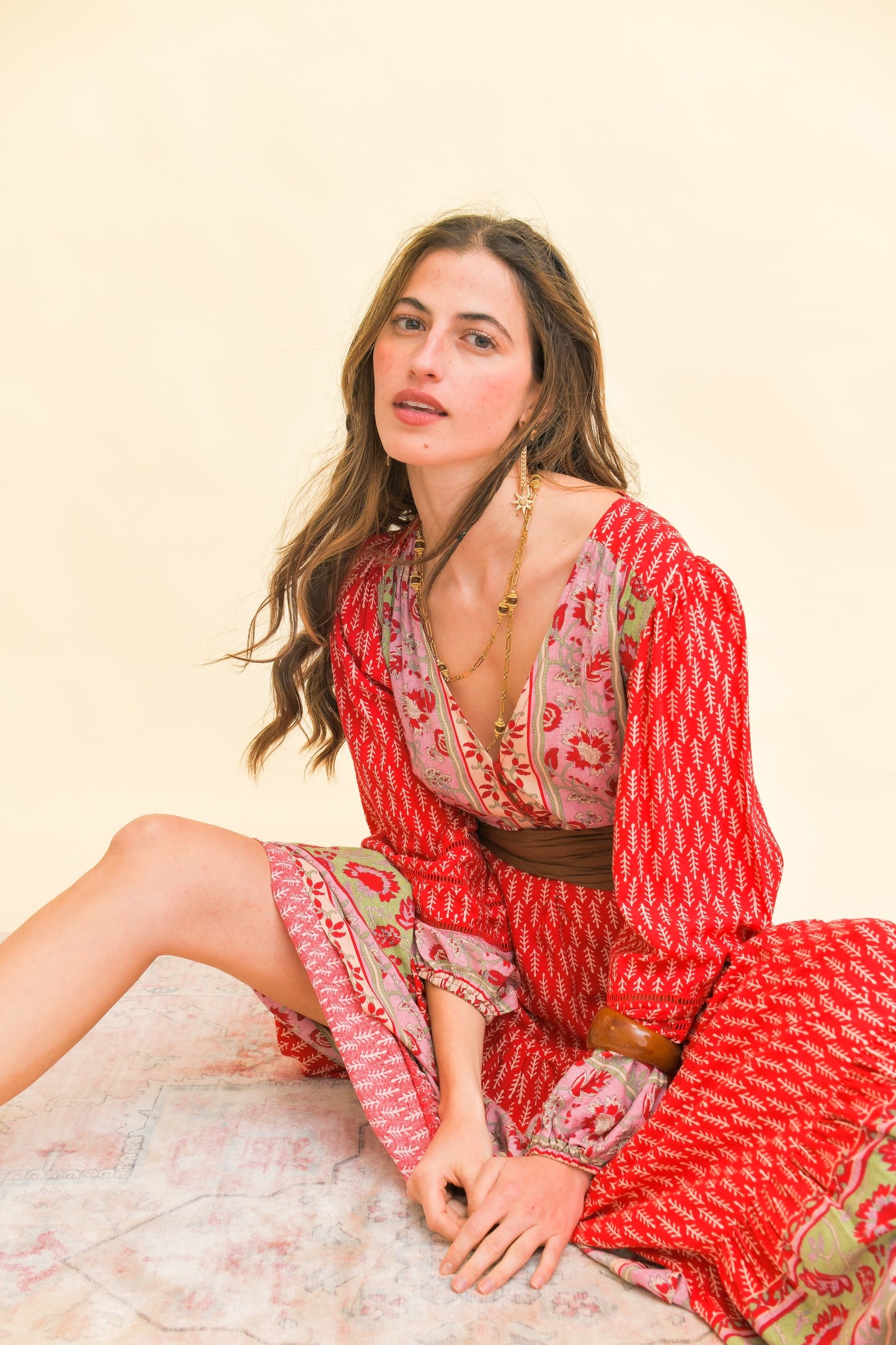 ZELIE PRINT LADDER LACE TERESA MAXI DRESS