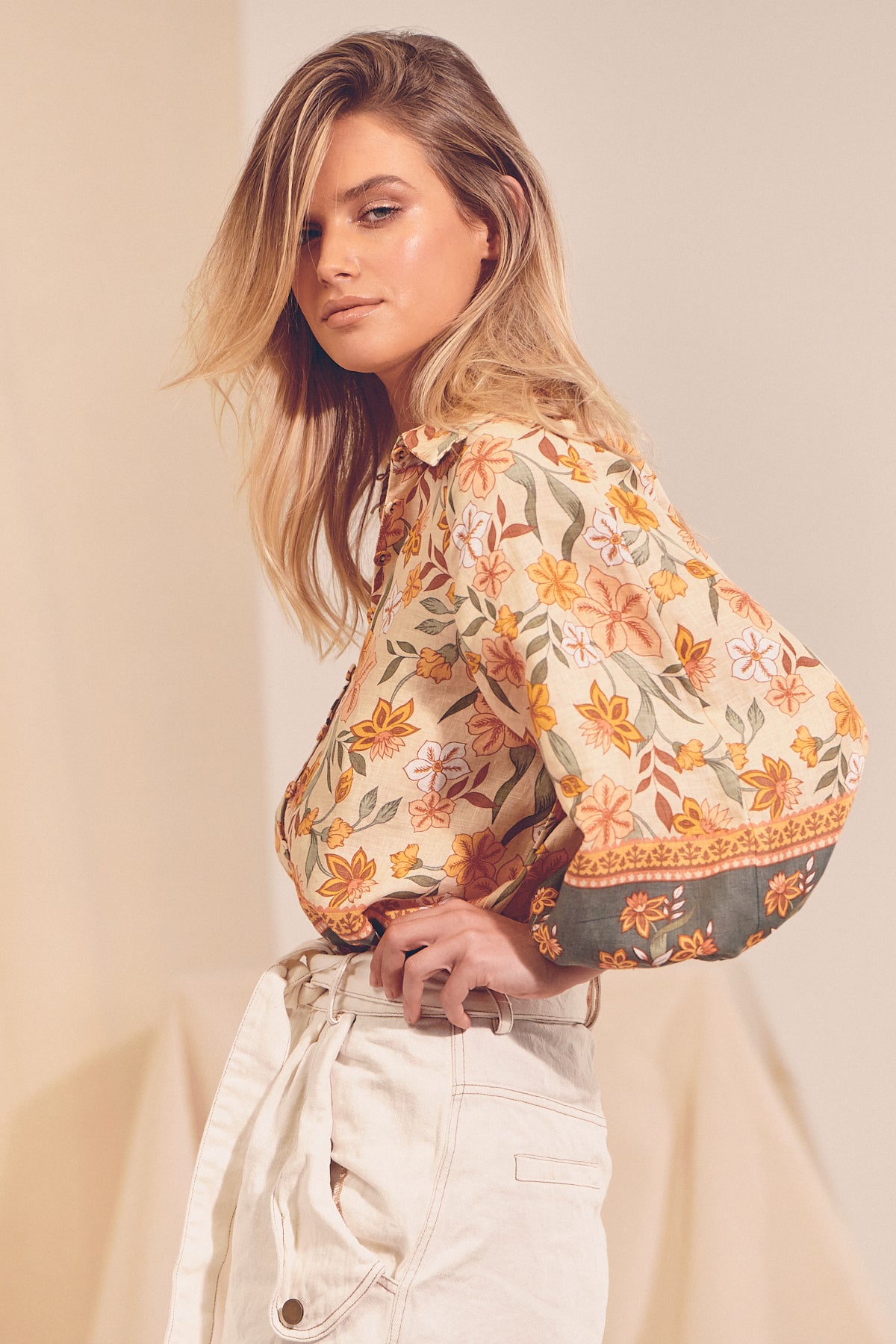 CREAM BORDER PRINT MILLIE TOP