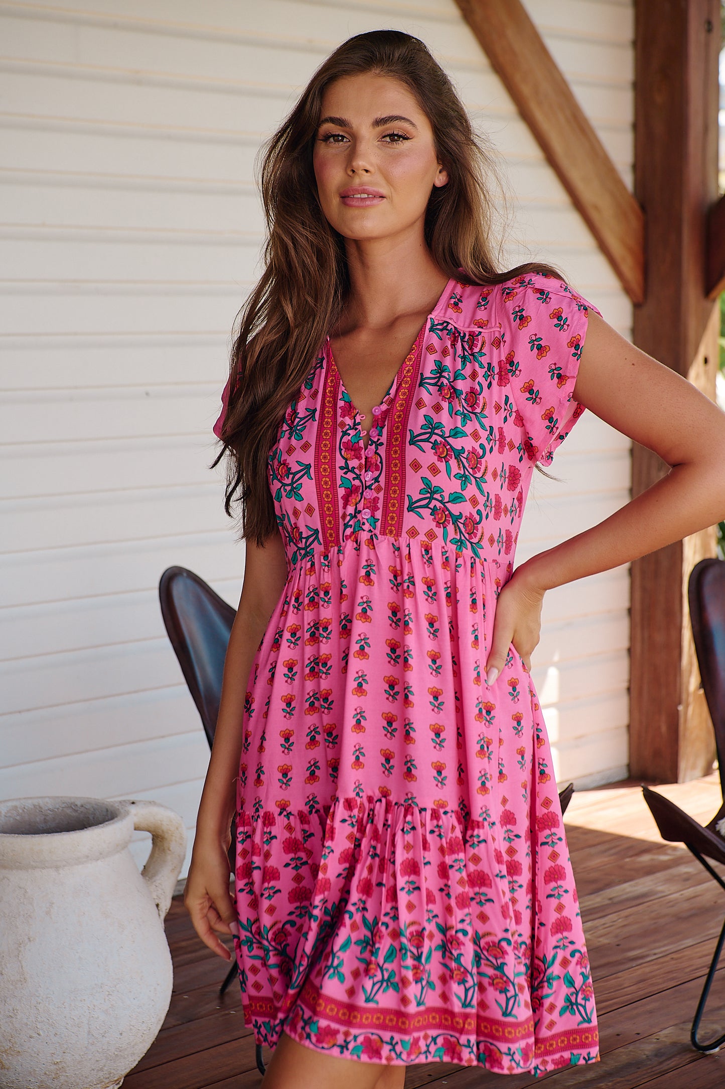 RASPBERRY ROMANCE PRINT TRACEY DRESS