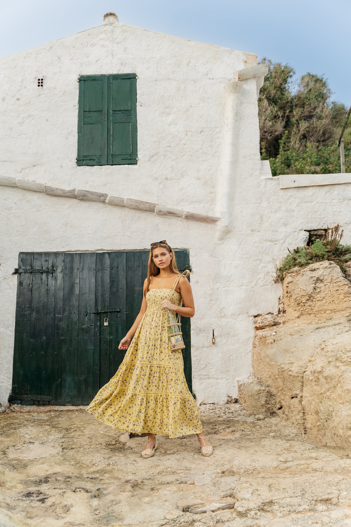 LEMON PEARL PRINT PEACH MAXI DRESS