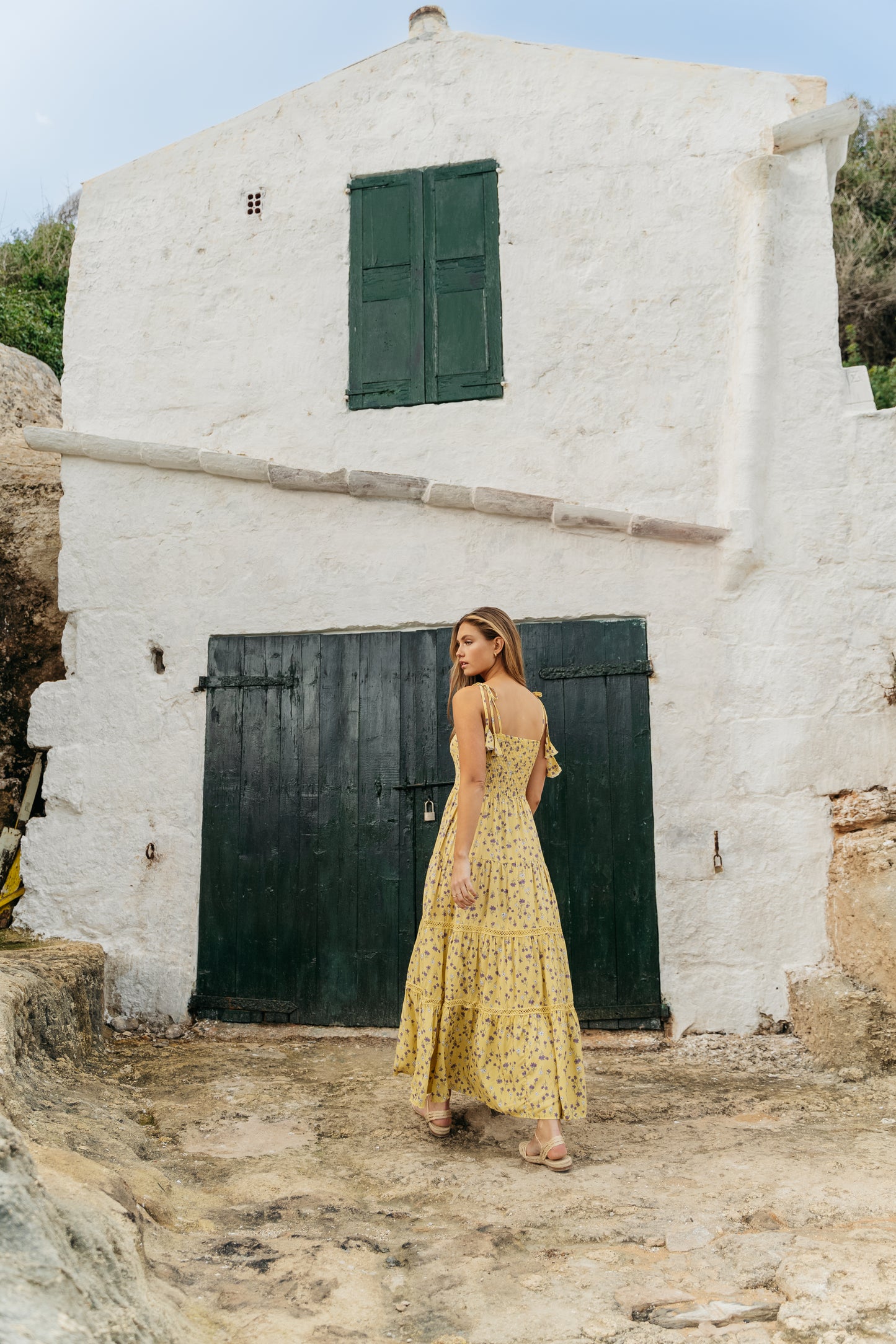 LEMON PEARL PRINT PEACH MAXI DRESS